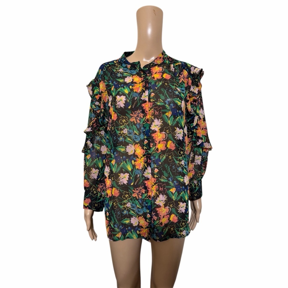 Ted Baker Black and Green Patterned floral Top size 5
